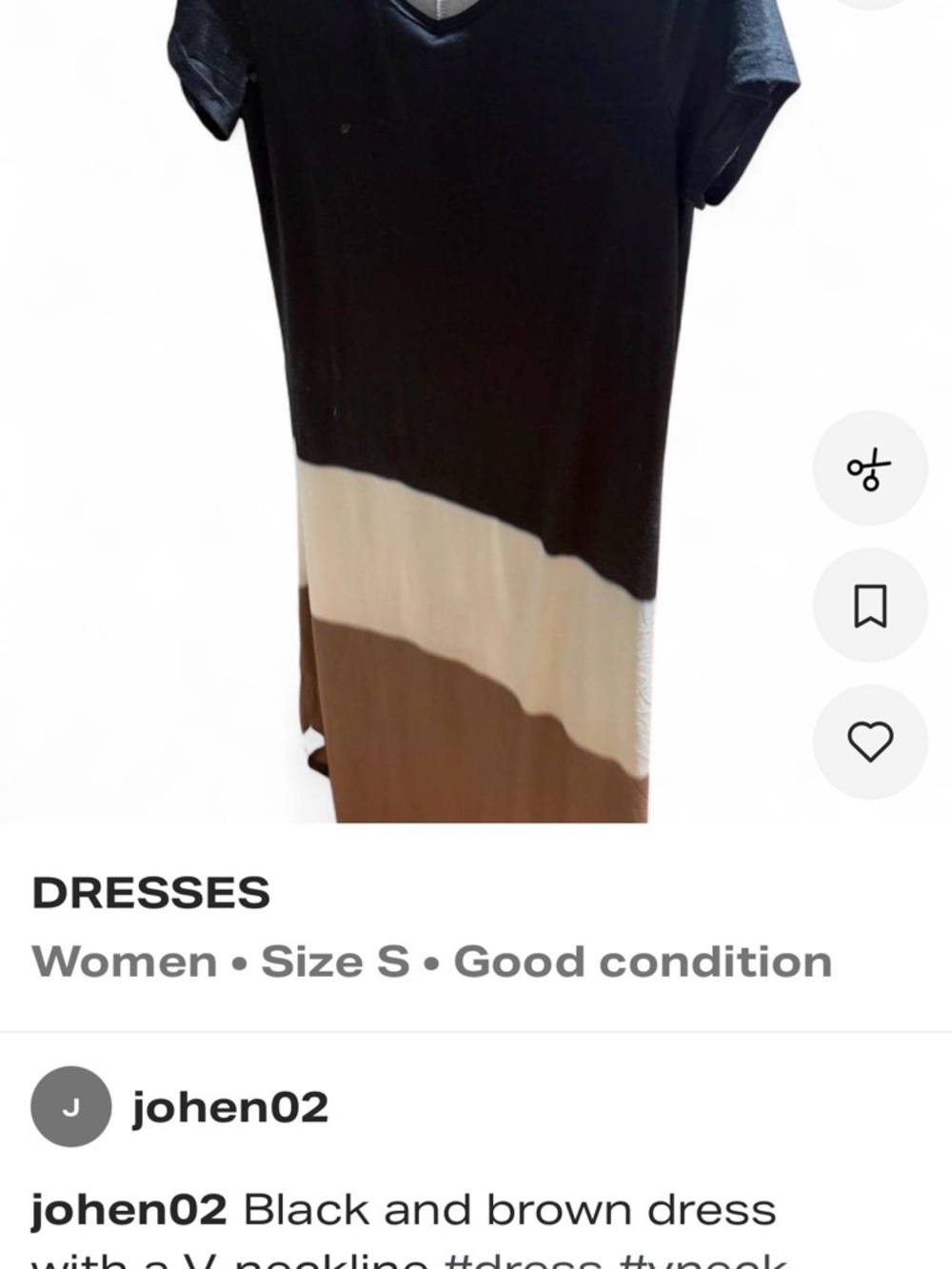 V-Neck Colorblock Midi Dress in Black, Cream & Brown